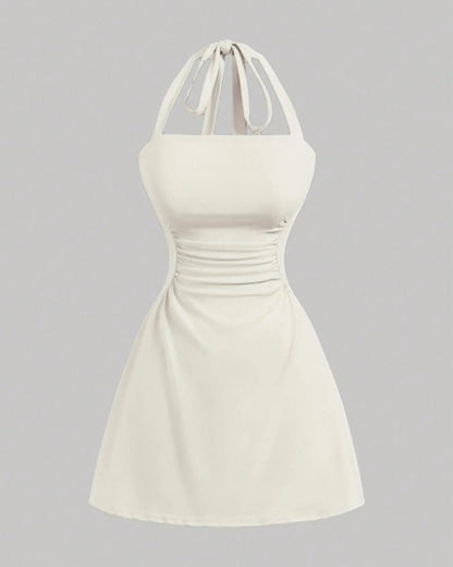 Ruched Tie-Back Halter A-Line Dress
