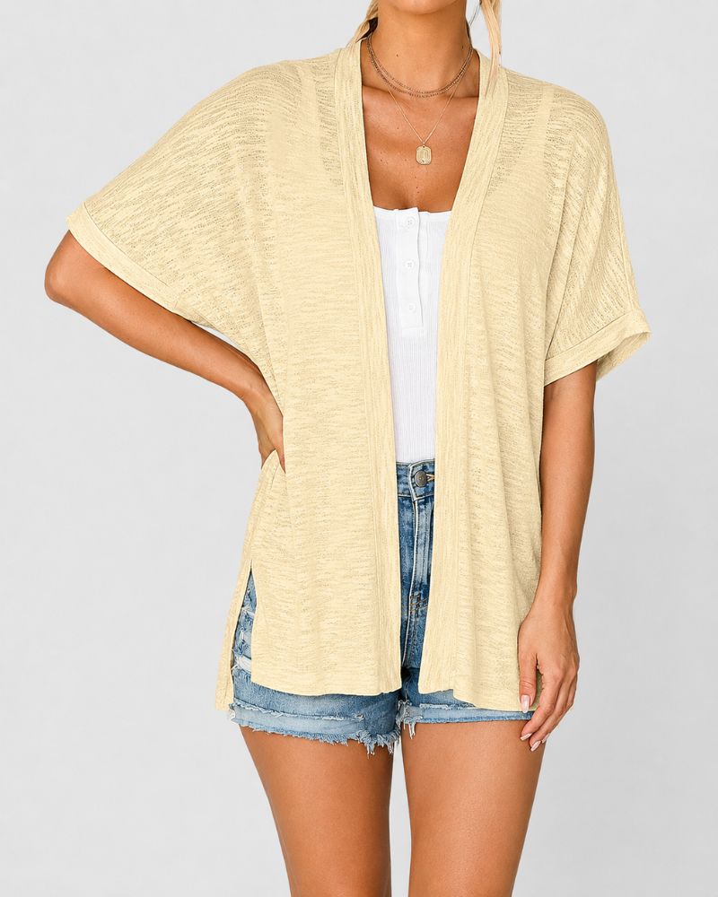 Lightweight Short-Sleeve Open-Front Cardigan