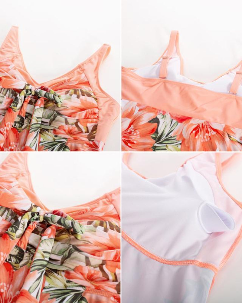 Women's Two Piece Swim Dress Plus Size Tummy Control Tankinis Swimdress Floral Printed Swimwear Swimsuits with Boyshort