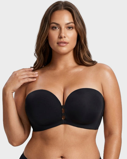Seamless Front Closure Strapless Push-Up Bra with Removable Straps