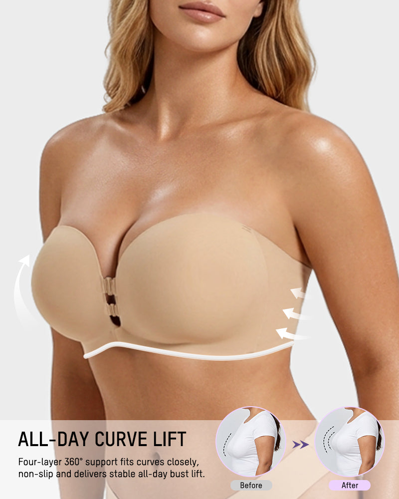 Seamless Front Closure Strapless Push-Up Bra with Removable Straps