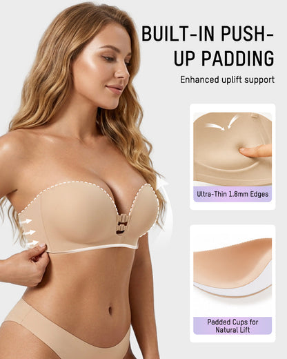 Seamless Front Closure Strapless Push-Up Bra with Removable Straps