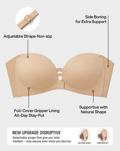 Seamless Front Closure Strapless Push-Up Bra with Removable Straps
