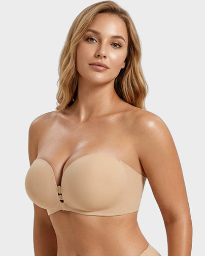 Seamless Front Closure Strapless Push-Up Bra with Removable Straps