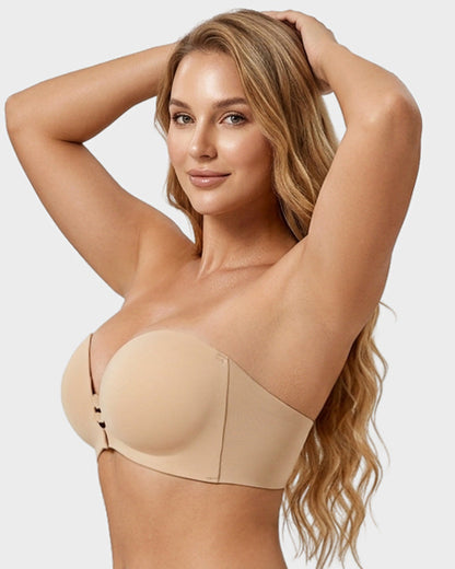 Seamless Front Closure Strapless Push-Up Bra with Removable Straps