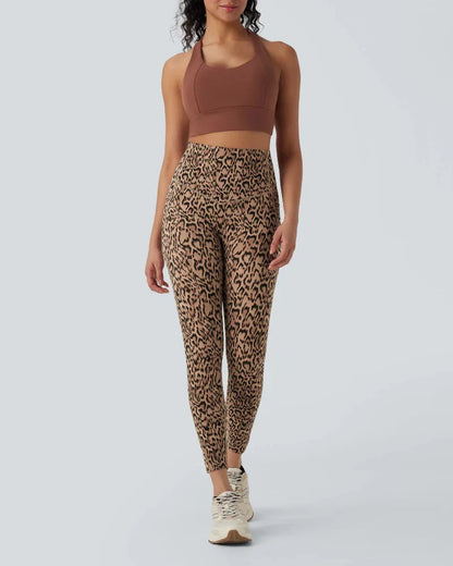 Leopard High Waisted Tummy Control Workout Leggings with Side Pockets