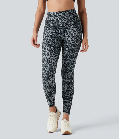 Leopard High Waisted Tummy Control Workout Leggings with Side Pockets
