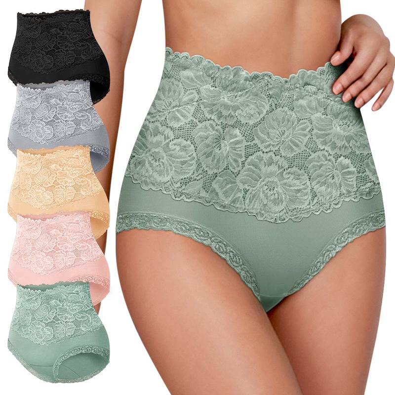 Comfy Everyday High-Waist Panties with Lace Trim, 5-Pack