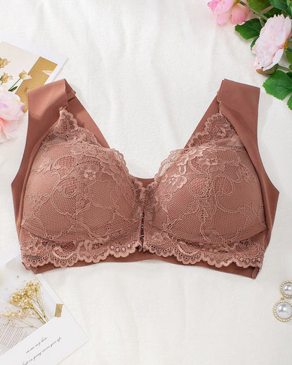 Shapecurve Women's Contrast Lace Hook & Eye Front PushUp Bra
