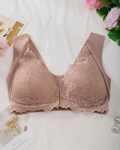 Shapecurve Women's Contrast Lace Hook & Eye Front PushUp Bra