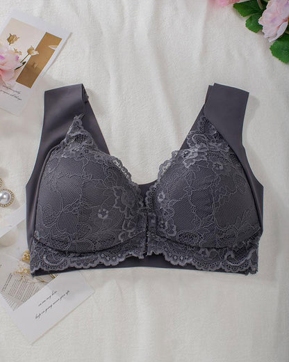 Shapecurve Women's Contrast Lace Hook & Eye Front PushUp Bra