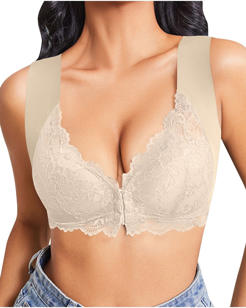 Shapecurve Women's Contrast Lace Hook & Eye Front PushUp Bra