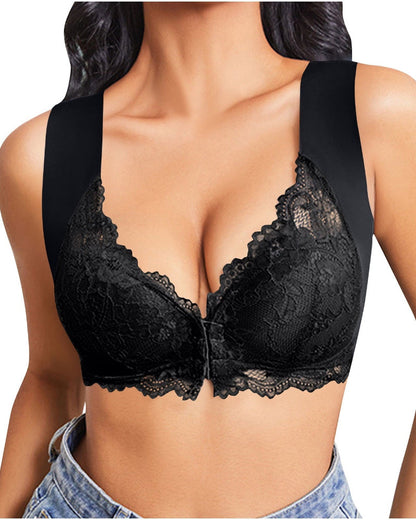 Shapecurve Women's Contrast Lace Hook & Eye Front PushUp Bra