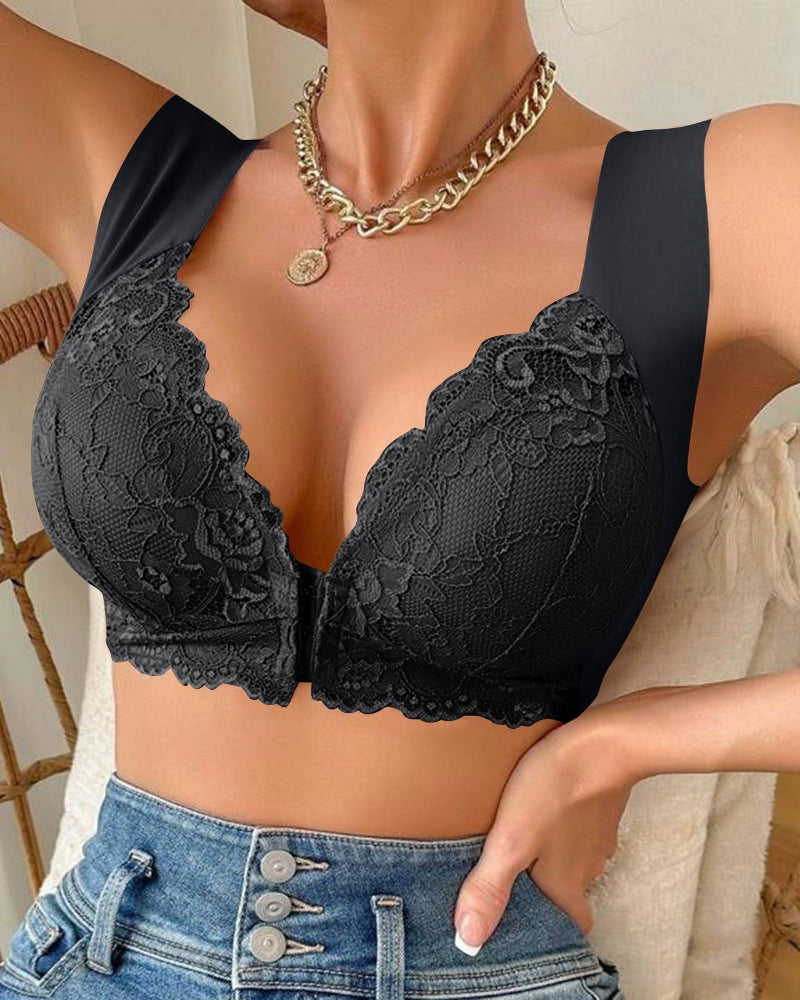Shapecurve Women's Contrast Lace Hook & Eye Front PushUp Bra