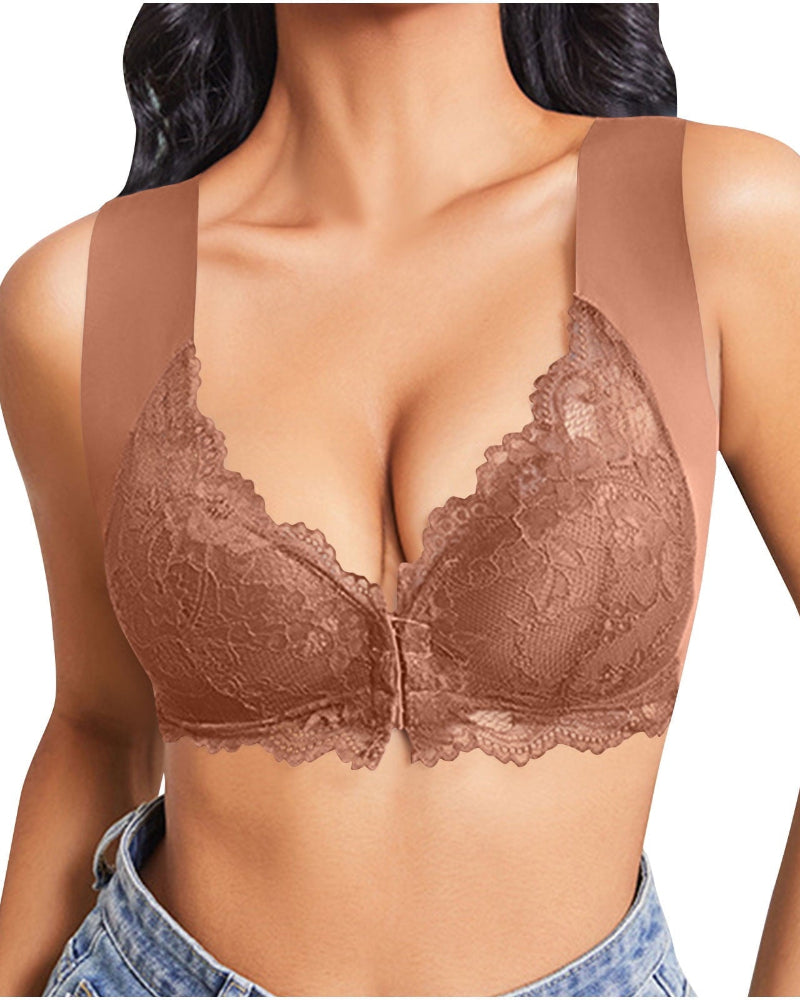 Shapecurve Women's Contrast Lace Hook & Eye Front PushUp Bra