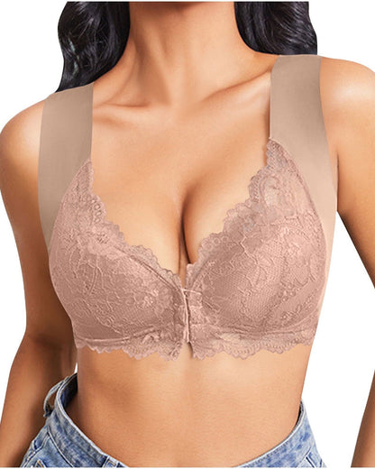 Shapecurve Women's Contrast Lace Hook & Eye Front PushUp Bra