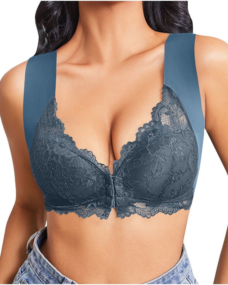 Shapecurve Women's Contrast Lace Hook & Eye Front PushUp Bra