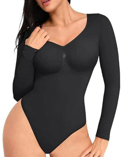 Womens Seamless Sculpt Long Sleeve Thong Bodysuit for Tummy Control
