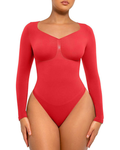 Womens Seamless Sculpt Long Sleeve Thong Bodysuit for Tummy Control