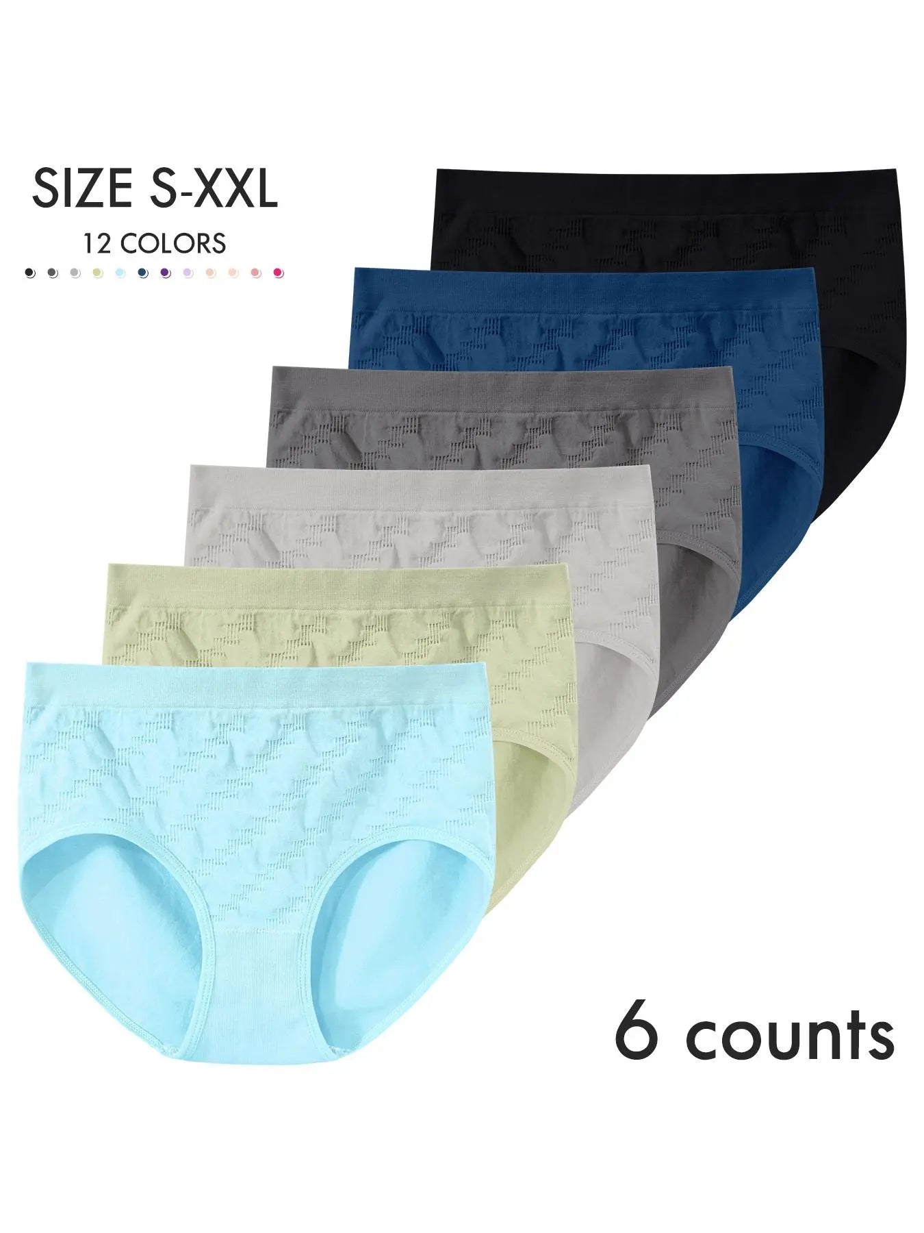 6-Pack Women's Seamless Pure Mid-Waist Triangle Briefs with Crotch