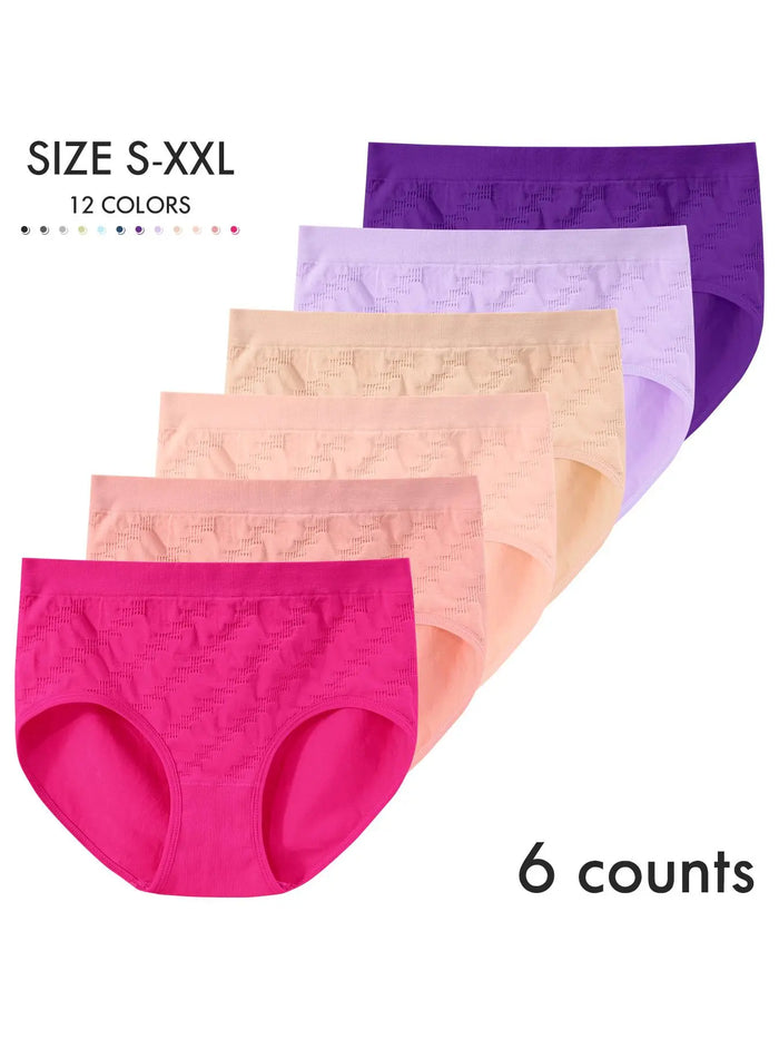 6-Pack Women's Seamless Pure Mid-Waist Triangle Briefs with Crotch