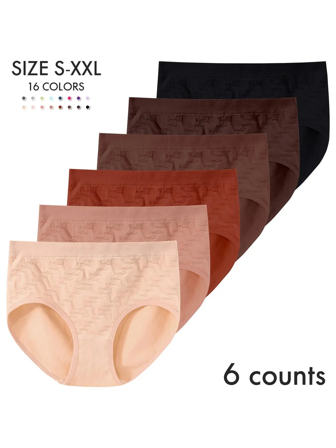 6-Pack Women's Seamless Pure Mid-Waist Triangle Briefs with Crotch