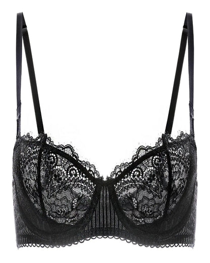Women's Sexy Lace Push Up Plus Size Bra Sheer Balconette Underwire Unlined