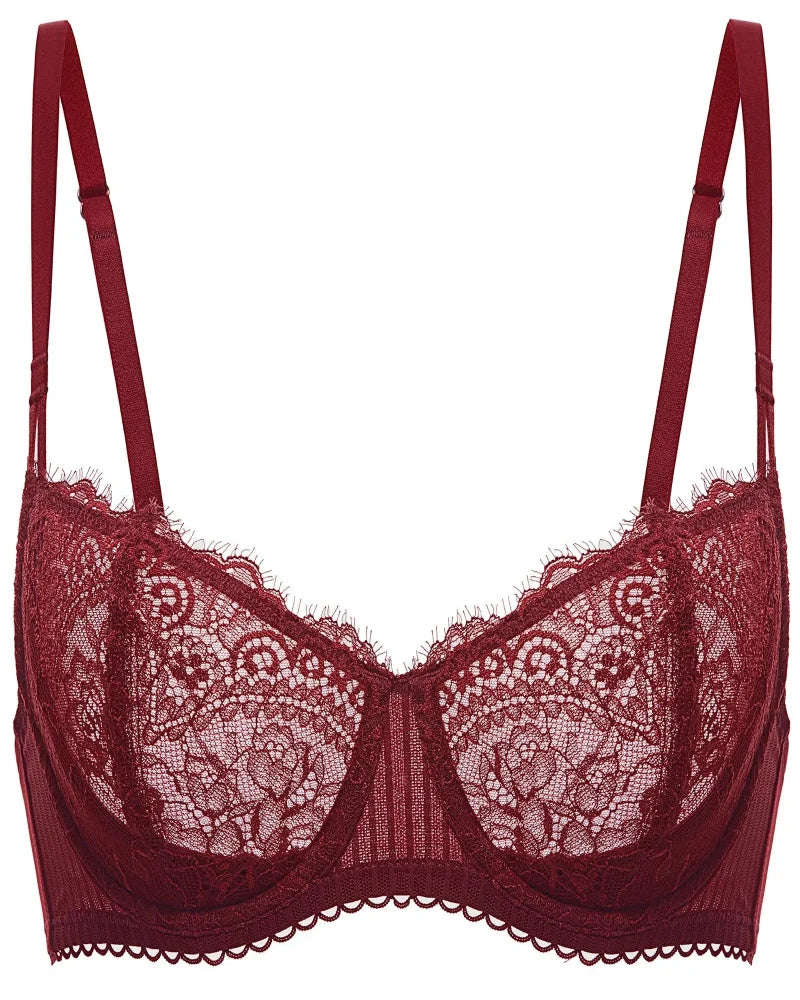 Women's Sexy Lace Push Up Plus Size Bra Sheer Balconette Underwire Unlined