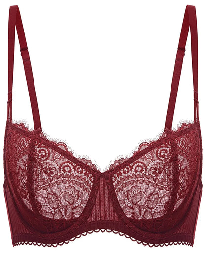Women's Sexy Lace Push Up Plus Size Bra Sheer Balconette Underwire Unlined