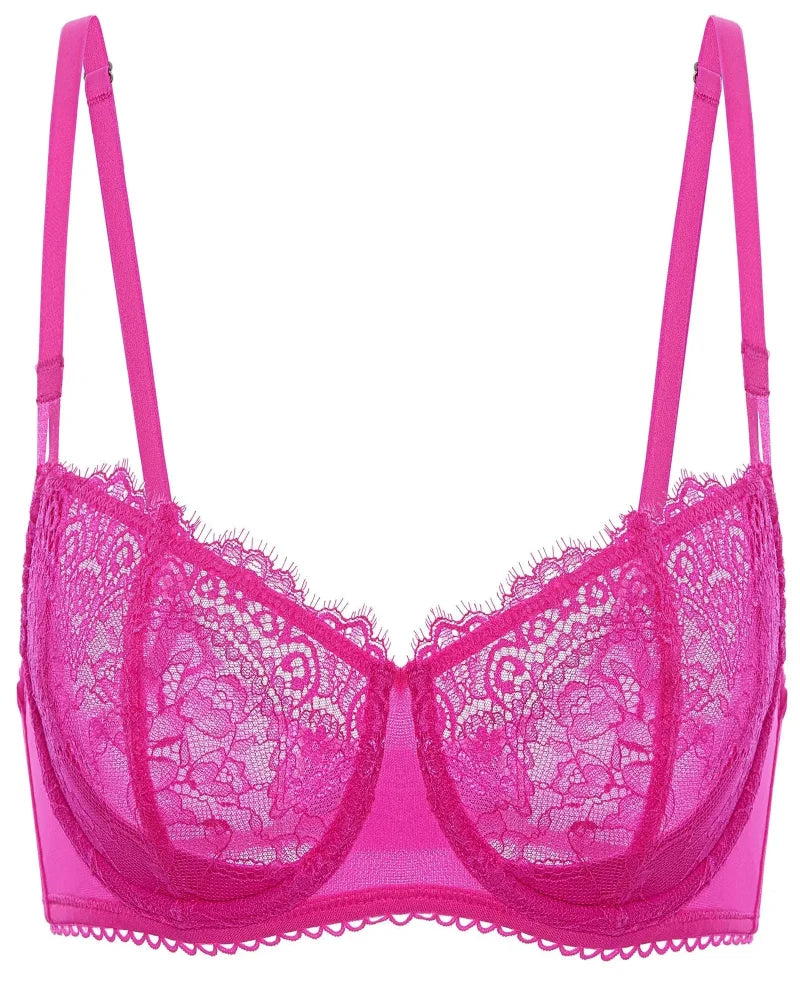 Women's Sexy Lace Push Up Plus Size Bra Sheer Balconette Underwire Unlined
