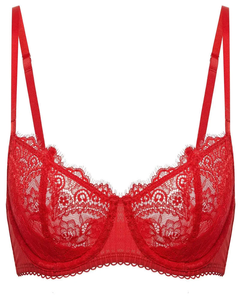 Women's Sexy Lace Push Up Plus Size Bra Sheer Balconette Underwire Unlined