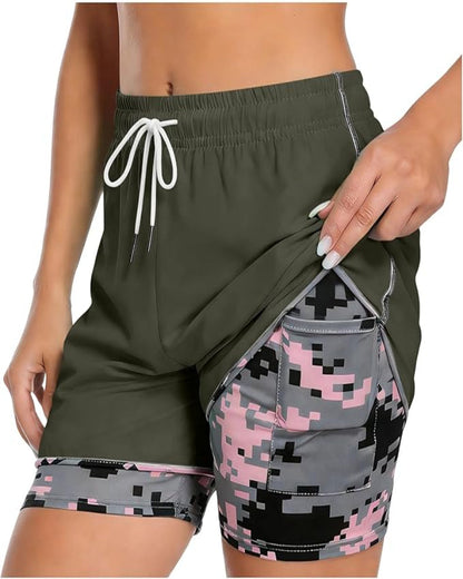 Womens Athletic Shorts with Built In Liner and Drawstring Waist