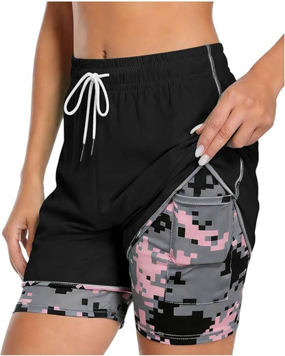 Womens Athletic Shorts with Built In Liner and Drawstring Waist