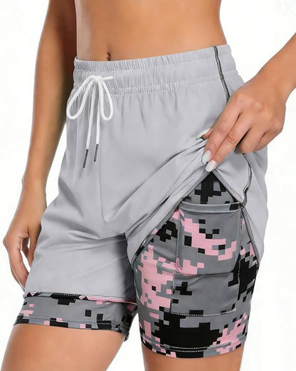 Womens Athletic Shorts with Built In Liner and Drawstring Waist