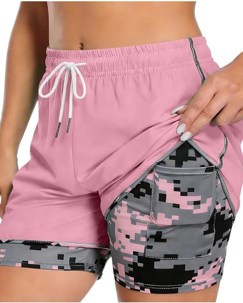 Womens Athletic Shorts with Built In Liner and Drawstring Waist