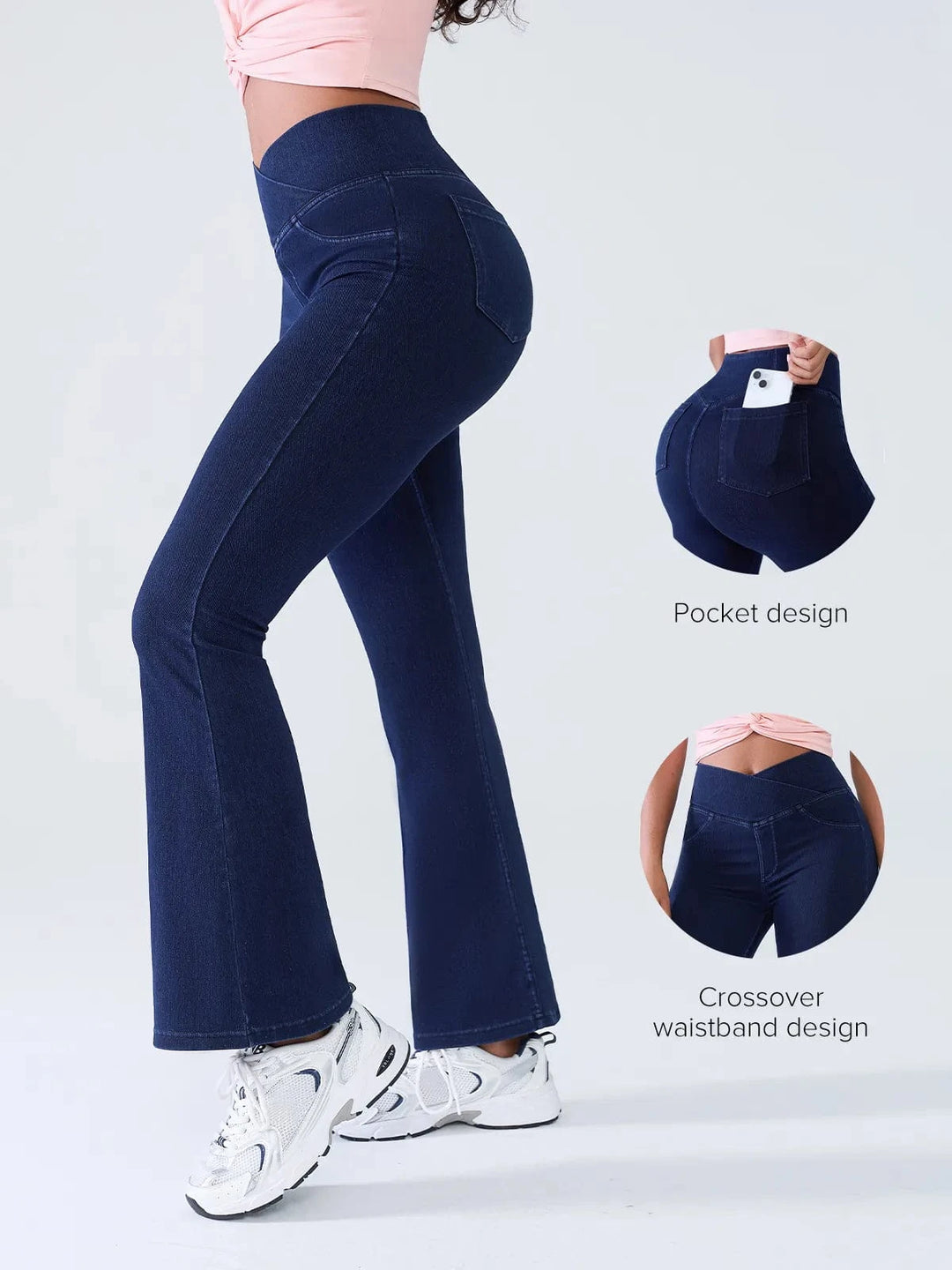 SHAPECURVE Crossover Denim Side Pockets Sculpting Leggings