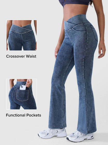 SHAPECURVE Crossover Denim Side Pockets Sculpting Leggings