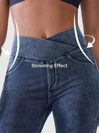 SHAPECURVE Crossover Denim Side Pockets Sculpting Leggings