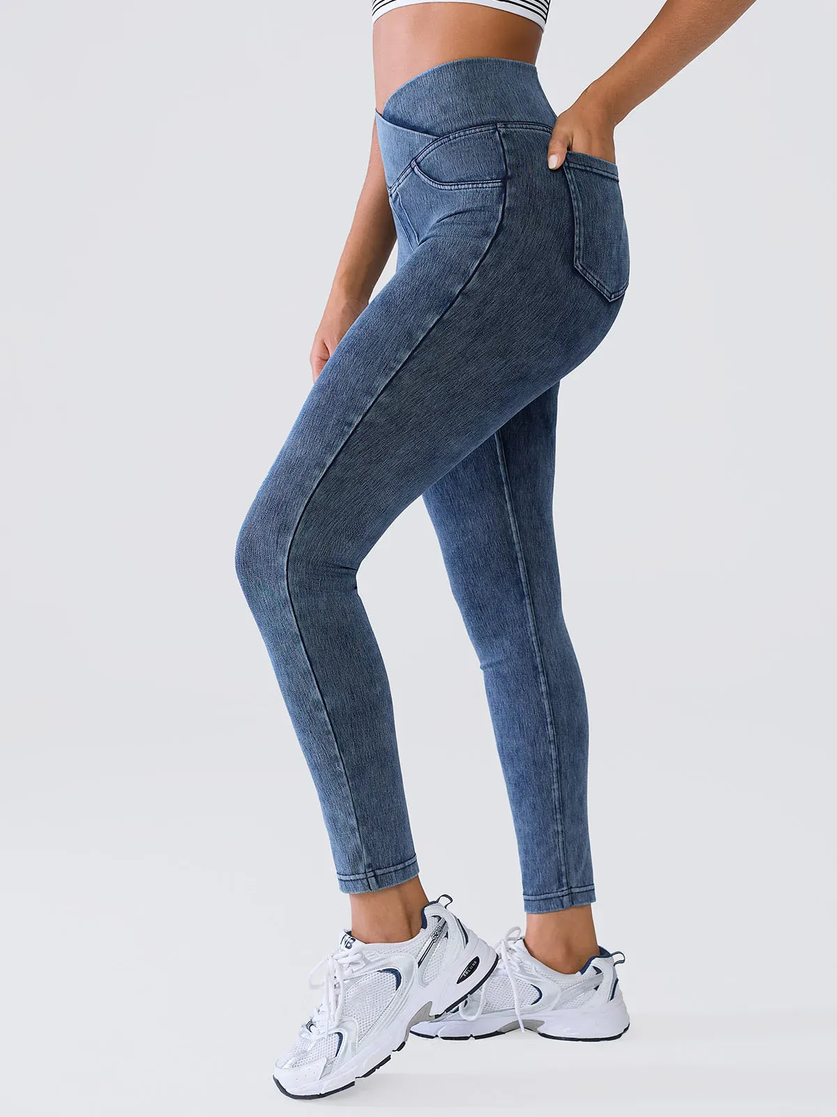 SHAPECURVE Crossover Denim Side Pockets Sculpting Leggings