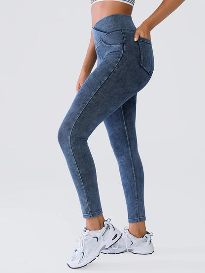 SHAPECURVE Crossover Denim Side Pockets Sculpting Leggings