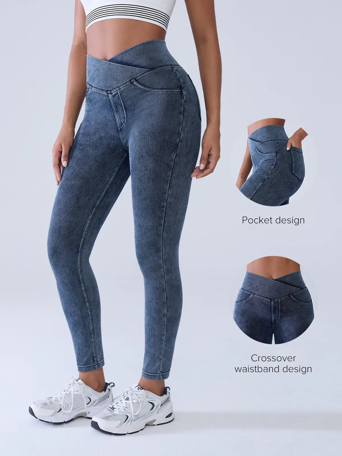 SHAPECURVE Crossover Denim Side Pockets Sculpting Leggings