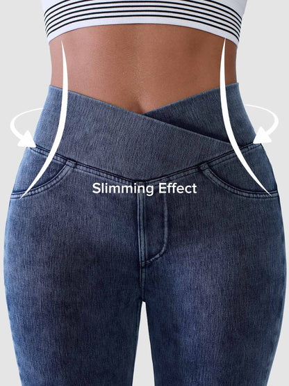 SHAPECURVE Crossover Denim Side Pockets Sculpting Leggings