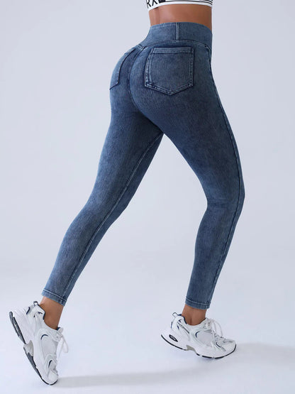 SHAPECURVE Crossover Denim Side Pockets Sculpting Leggings