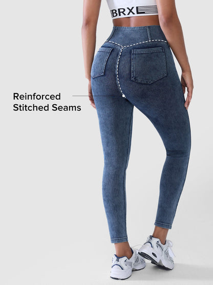 SHAPECURVE Crossover Denim Side Pockets Sculpting Leggings