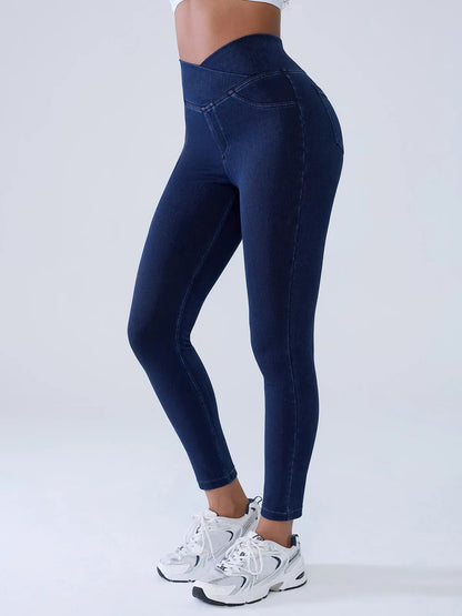 SHAPECURVE Crossover Denim Side Pockets Sculpting Leggings