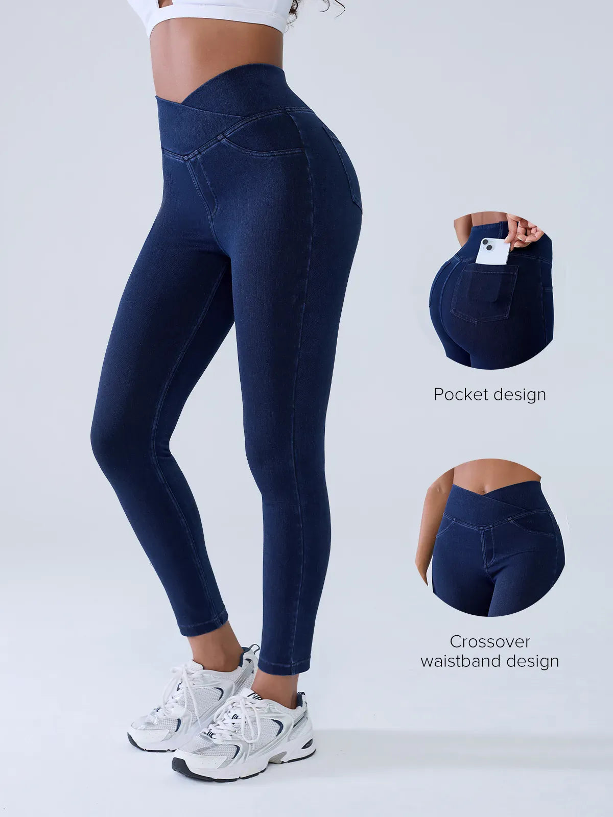 SHAPECURVE Crossover Denim Side Pockets Sculpting Leggings