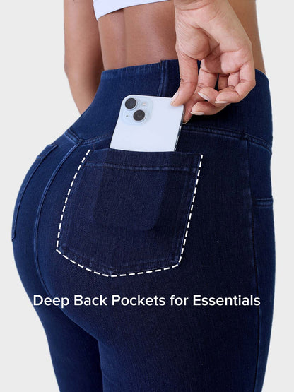 SHAPECURVE Crossover Denim Side Pockets Sculpting Leggings