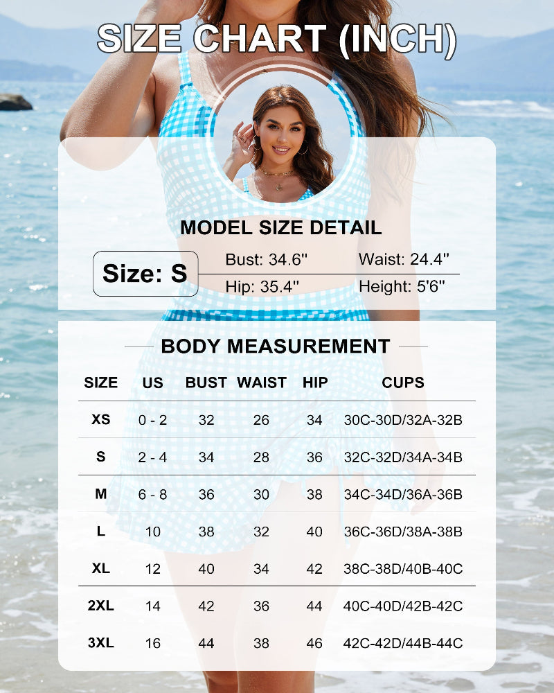 High Waisted Bikini Sets Women's Tummy Control Gingham