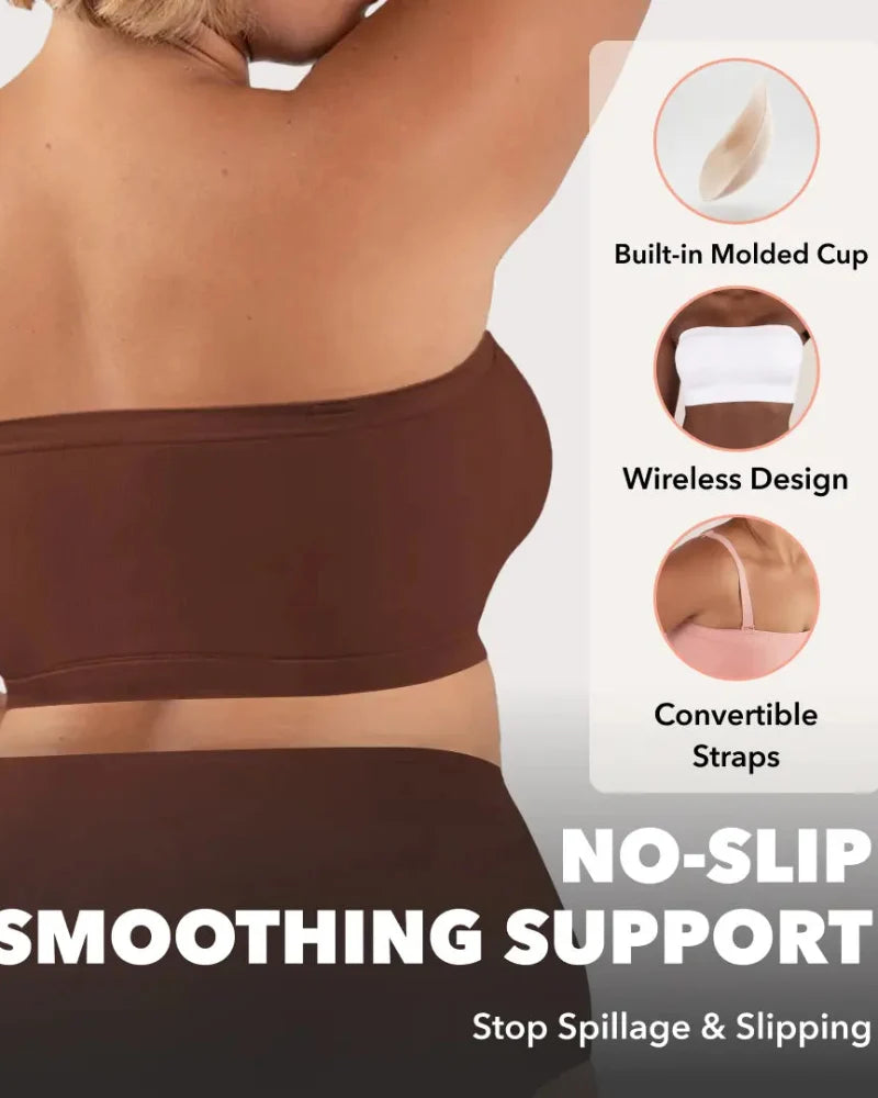 Convertible Strapless Bandeau Bra with Wireless Comfort, Anti-Slip Grip & Removable Straps