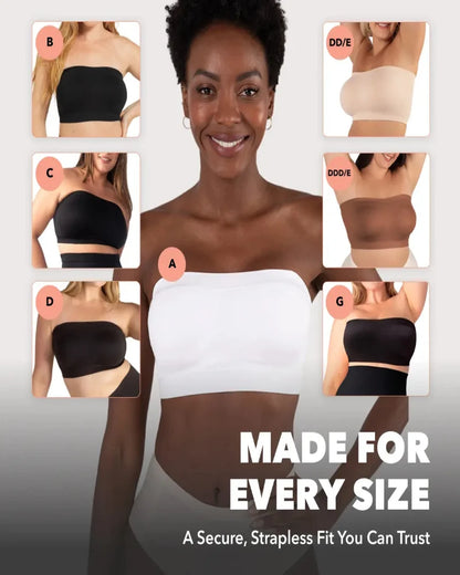 Convertible Strapless Bandeau Bra with Wireless Comfort, Anti-Slip Grip & Removable Straps